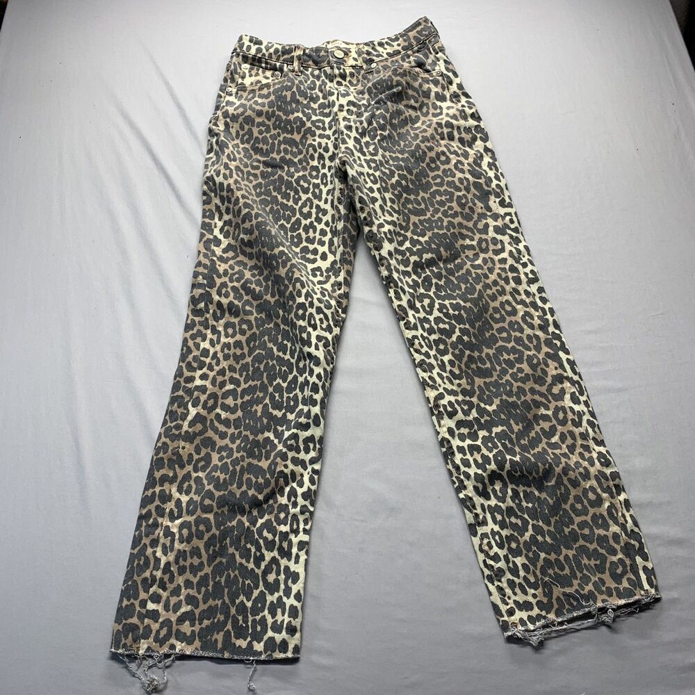 OAT New York Leopard Print Cheetah Straight Leg Jeans Womens 6/28 Festival Funky